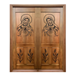 Portal duas folhas Madeira Maciça Entalhada modelo Sagrado coração de Maria