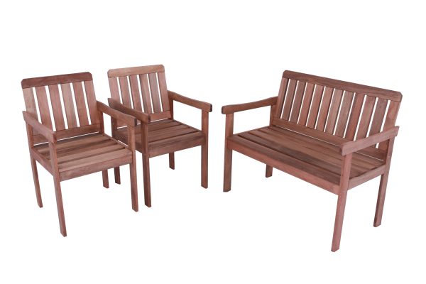 Conjunto Siror 3 Peças Namoradeira, Poltronas Para Jardim Em Madeira Maciça - Imagem 1